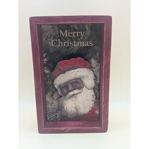 Vtg Black Santa Claus Wooden Shadow Box Frame African American Christmas Decor